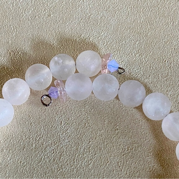 New Suga BTS Soft Pink Glass Beads Silver-tone Hardwire Bangle - Picture 2 of 5